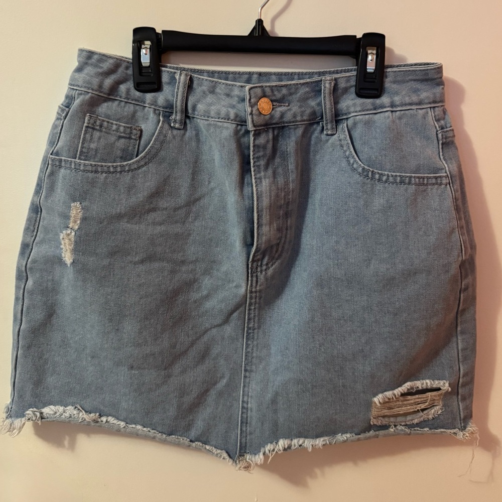 Denim Distressed Mini Skirt